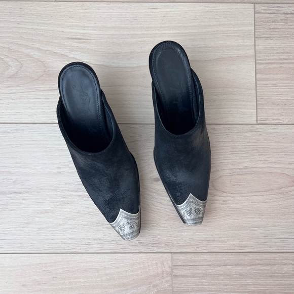 FREE PEOPLE brayden mules / black leather metal toe kick booties / size 37 - Picture 6 of 10